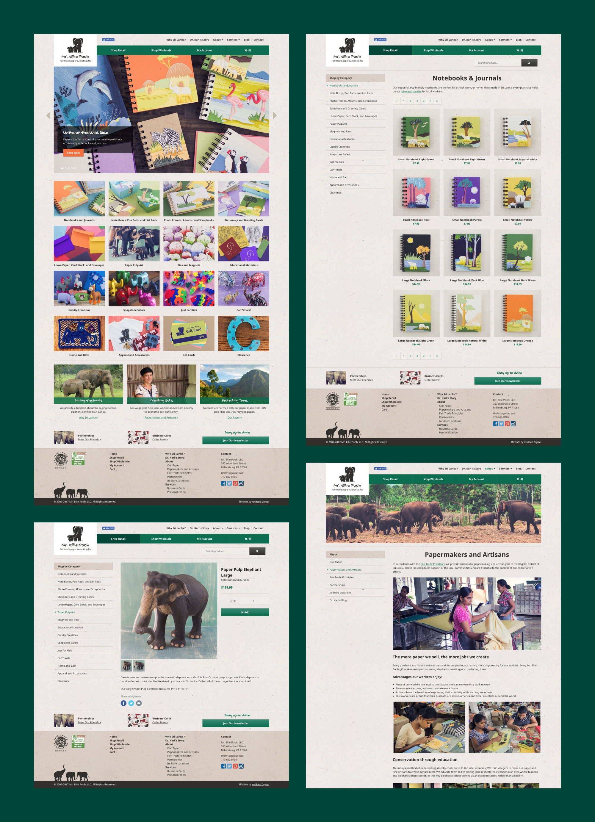 Depiction of several Mr. Ellie Pooh website layouts