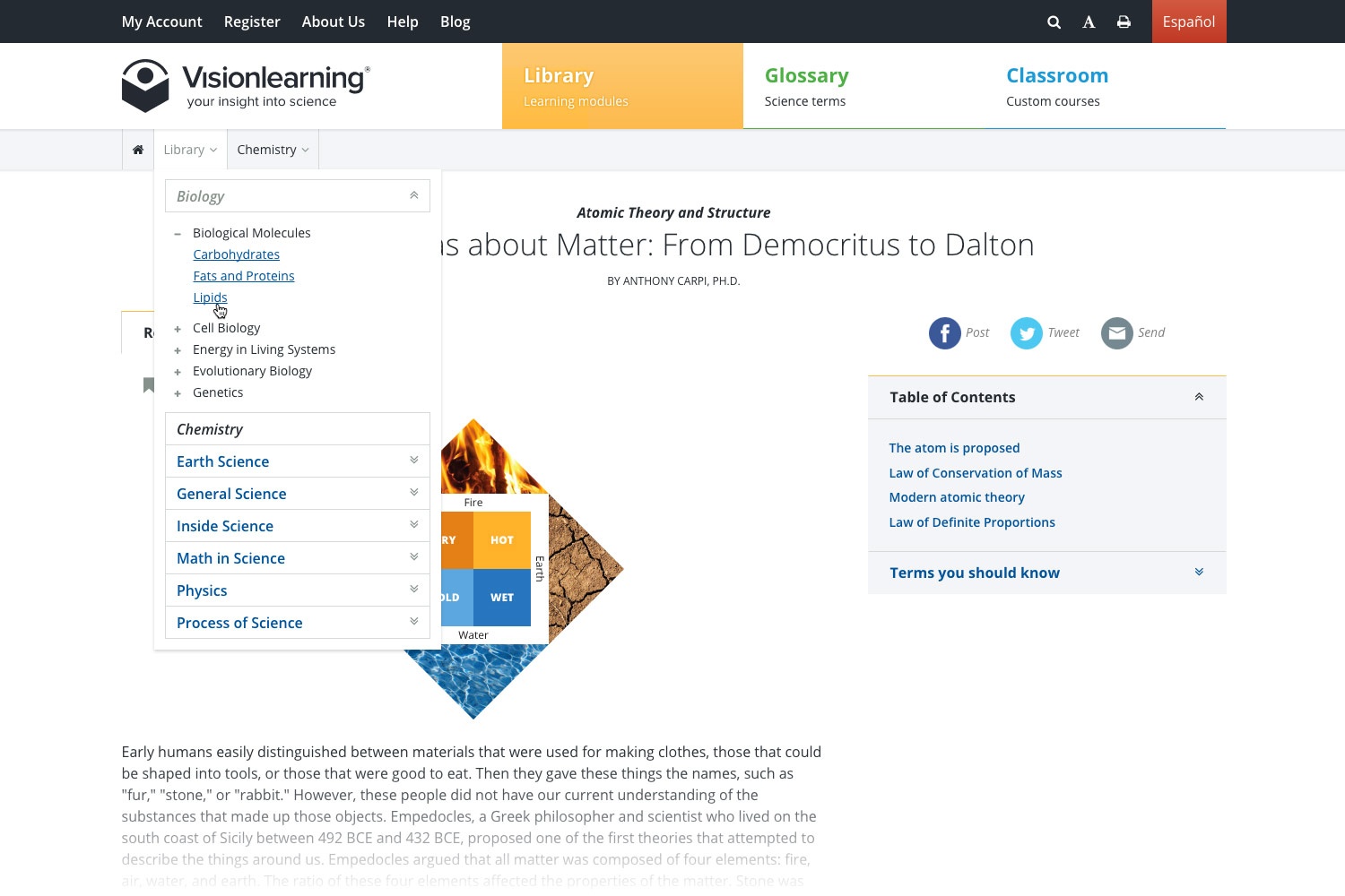 Visionlearning breadcrumb within a module reading 