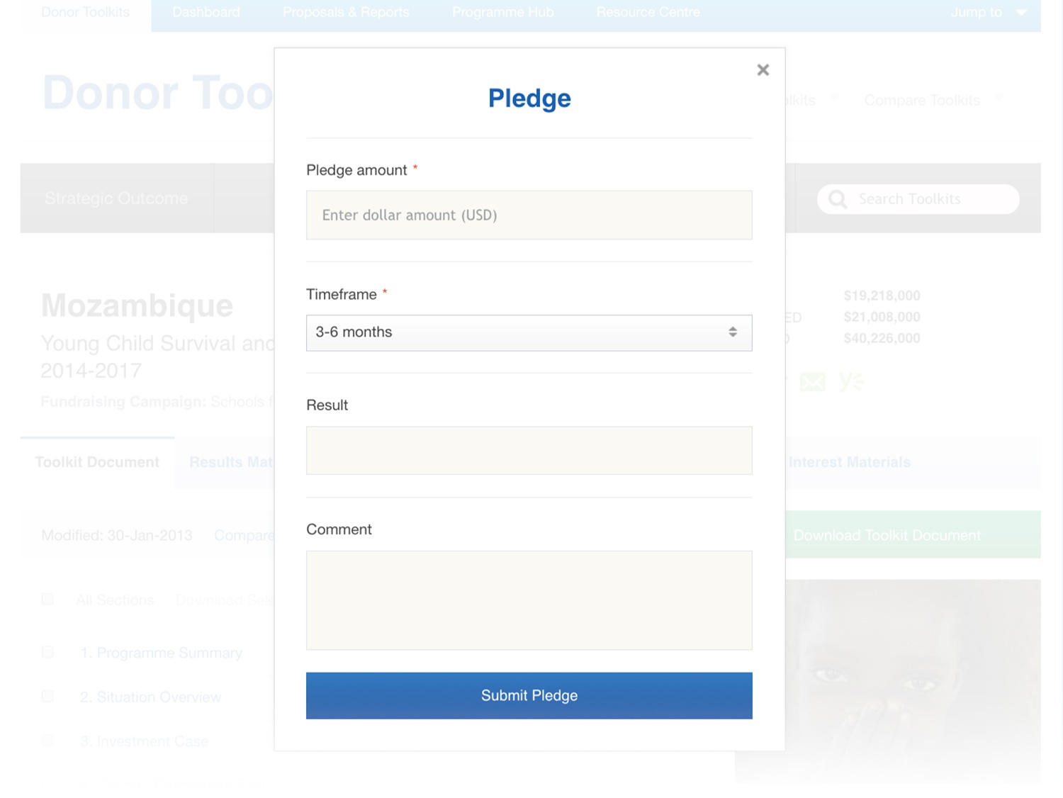 Funding Marketplace Toolkit sections screen