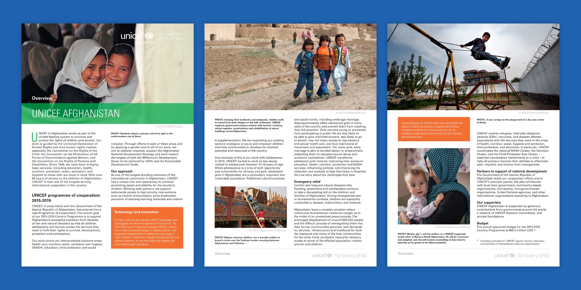 UNICEF Afghanistan Overview layout