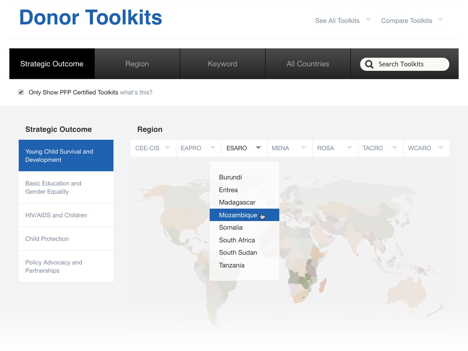 Funding Marketplace Toolkit map screen