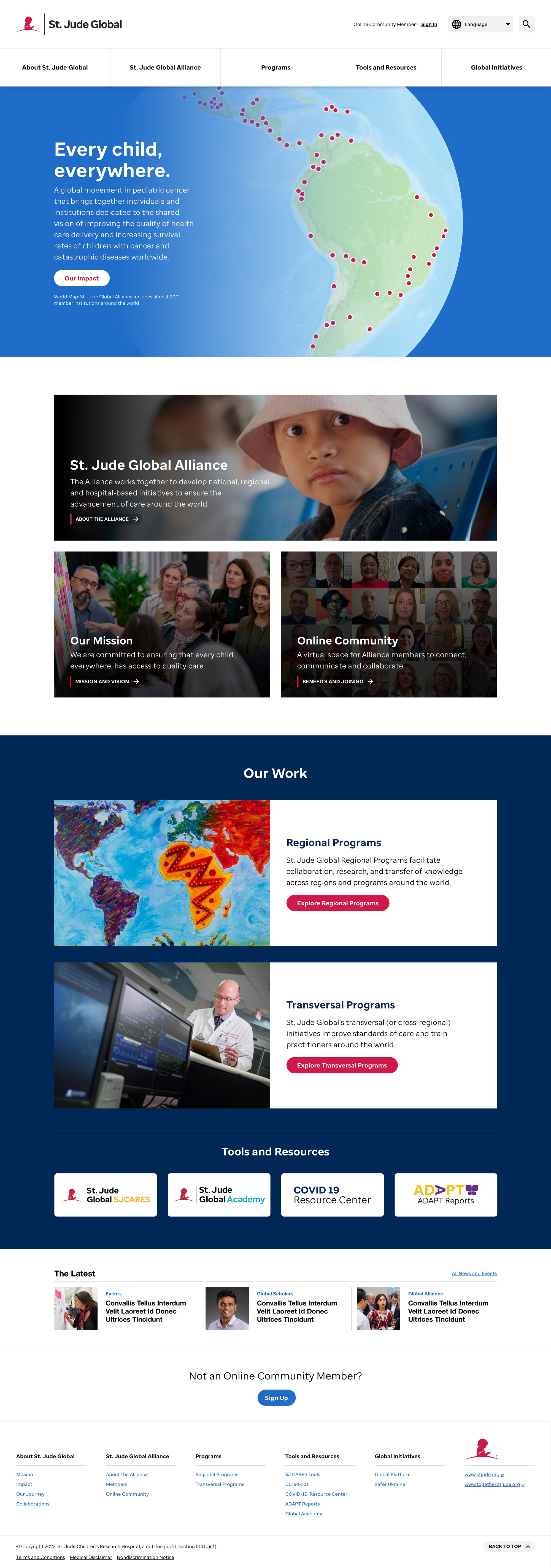 Mock-up image of the St. Jude Global homepage
