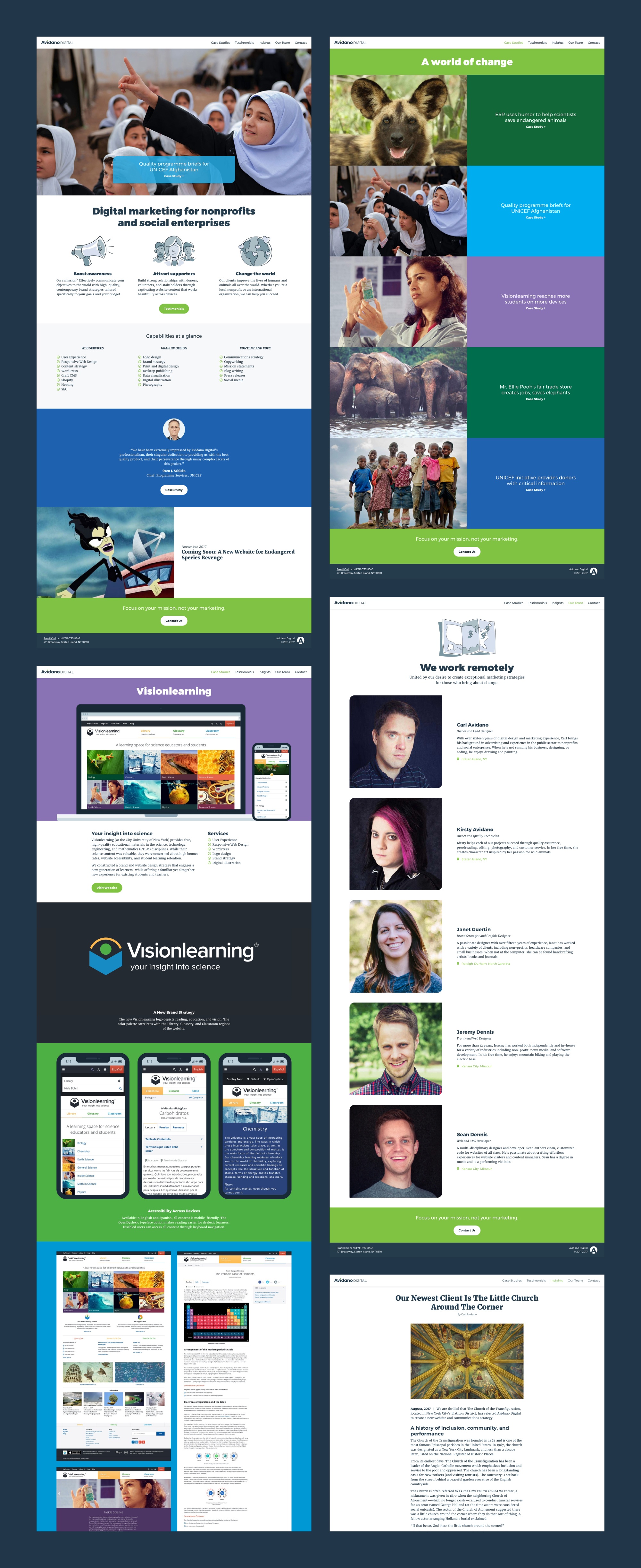 Depiction of several Avidano Digital website layouts
