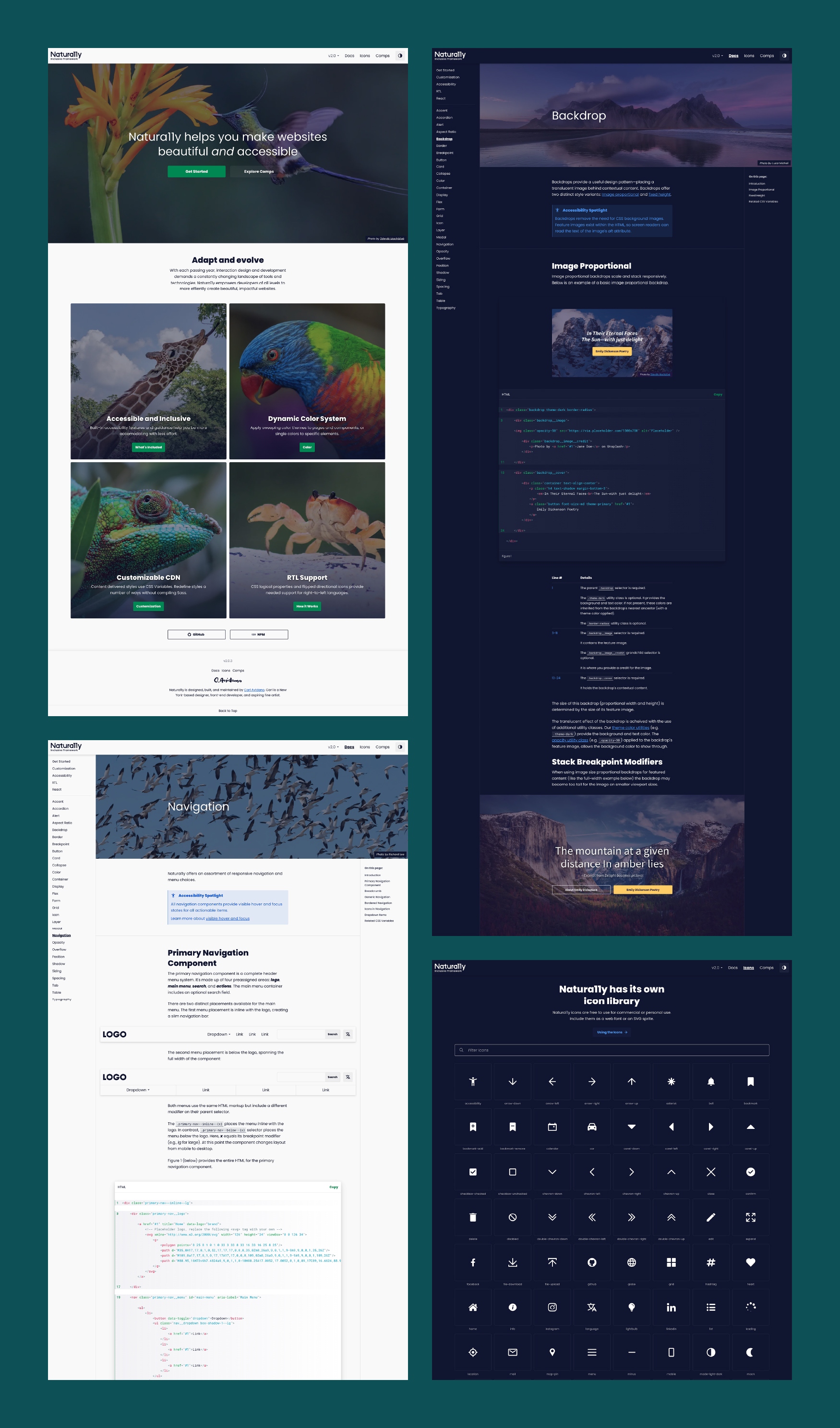 Depiction of several Natura11y documentation layouts